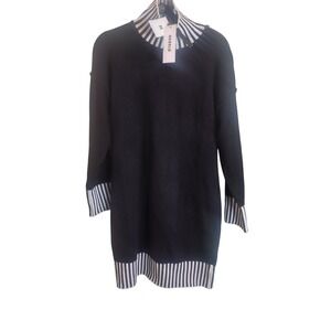 Hebeld Womens Striped Mock Neck Knit Sweater Dress Black White Size M New